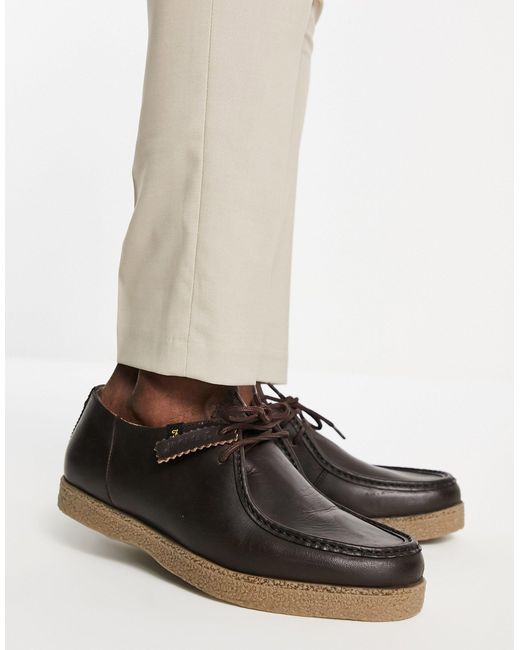 Farah Brown Leather Lace Up Shoes for men