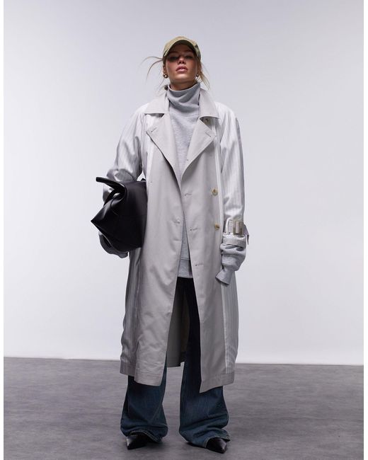 Trench double-face color pietra di TOPSHOP in Gray
