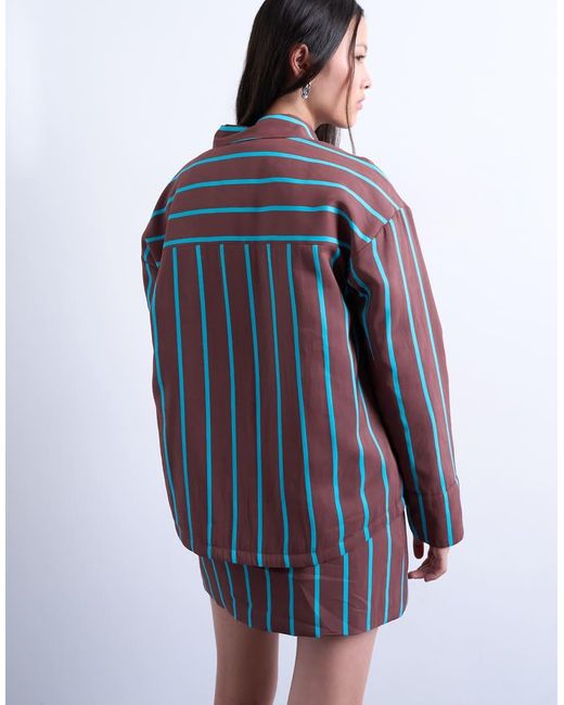 TOPSHOP Blue Co-ord Quilted Oversized Stripe Shirt