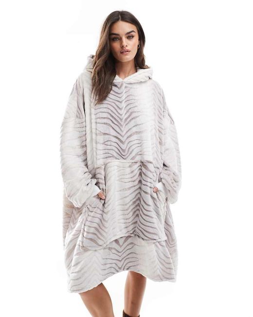 Loungeable White Ombre Tiger Luxury Fleece Snuggle Hoodie