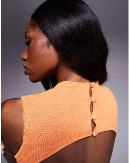 Wanderdoll Blue Sienna Fine Knit High Neck Open Button Back Detail Top Co-ord
