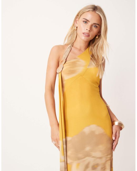 ASOS Metallic Printed Mesh Drape Scarf Neck Maxi Dress With Gold Hardware