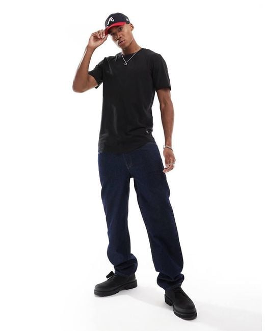 Jack & Jones Black Essentials Longline T-shirt With Curve Hem for men