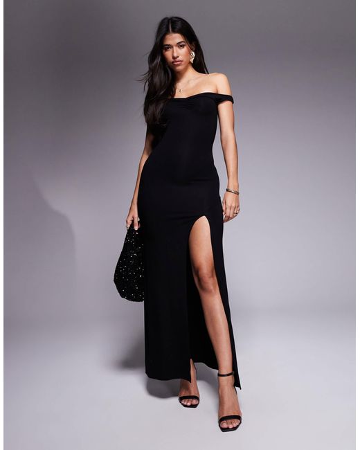 ASOS Black Off Shoulder With Split Detail Maxi Dress