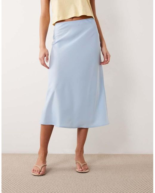 Y.A.S Blue Satin Midi Skirt