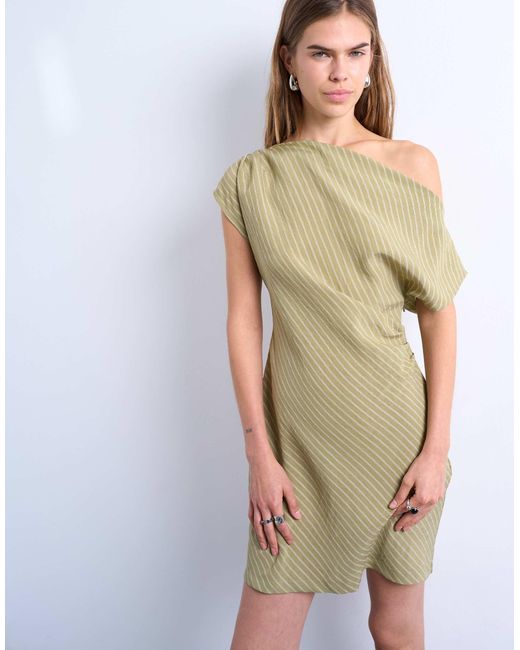 TOPSHOP Brown Cinched Waist Grown On Neck Mini Dress