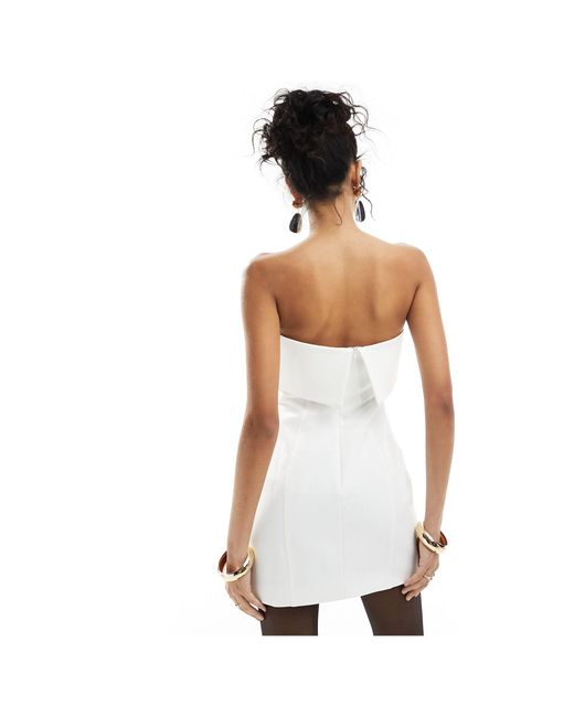 4th & Reckless White Tailored Bandeau Fold Detail Mini Dress