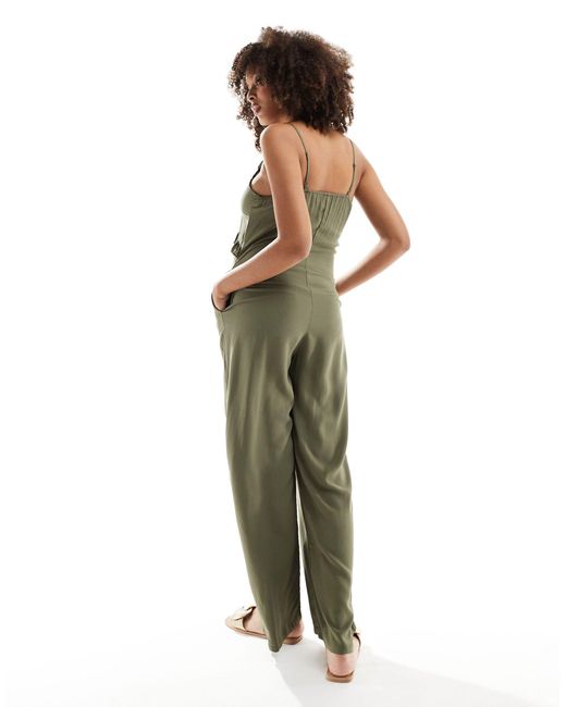 ONLY Green Strappy Frilled Wide Leg Jumpsuit