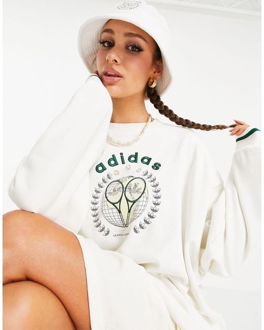 adidas Originals 'tennis Luxe' Logo Sweatshirt in White | Lyst