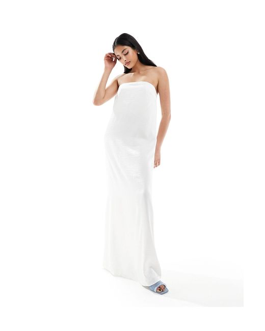 Vero Moda White Textured Satin Bandeau Maxi Dress