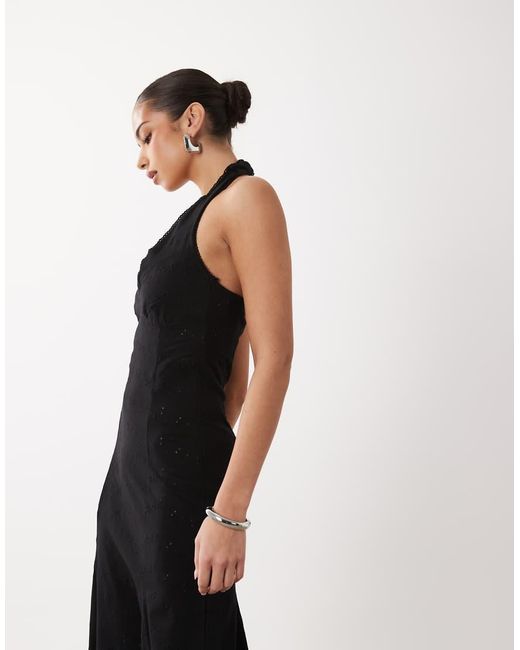 ASOS Black Broderie Halter Midi Dress