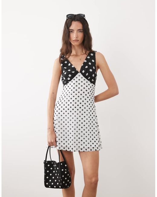 ASOS White Contrast Bust V-neck Mini Dress With Tie Back Detail