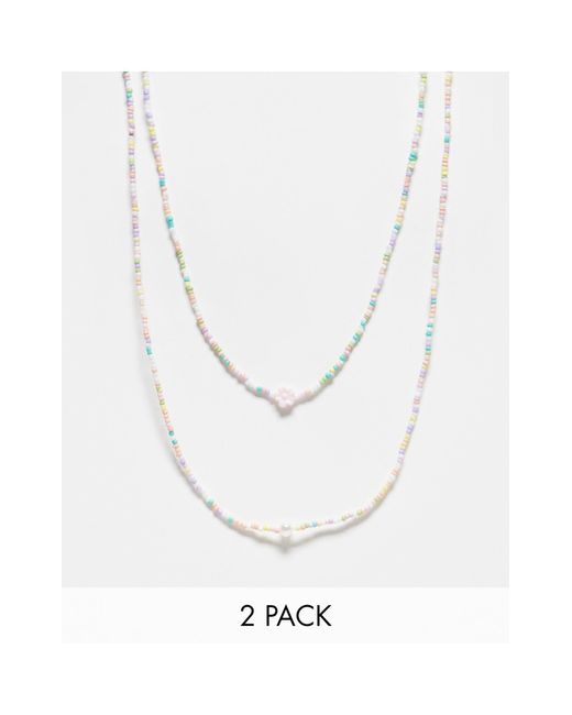 Pieces White 2 Pack Small Beaded Necklaces With Pearl Detail