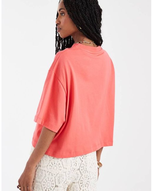 ASOS Red Boxy Crop Tee With Palm Island Graphic