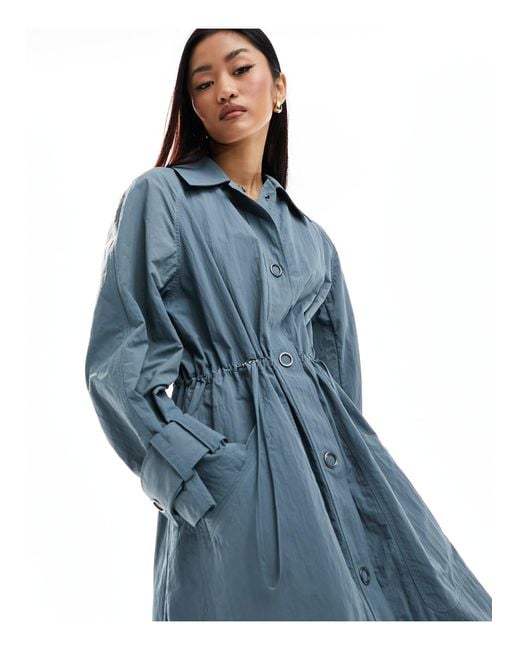 French Connection Blue Ilena Lightwash Denim Look Trench Coat