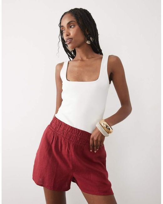 Nobody's Child Red Joppa Linen Blend Elastic Waist Shorts