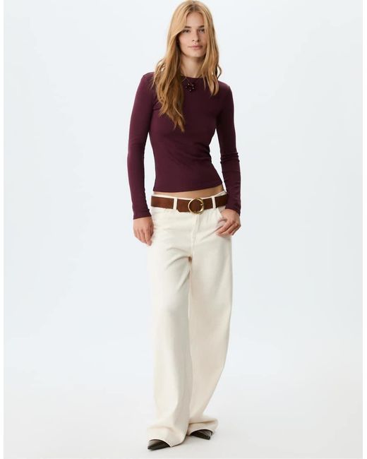 Stradivarius Basic T-Shirt Met Lange Mouwen in het Purple