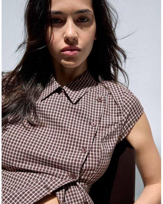 Bershka Blue Short Sleeve Cross-button Shirt