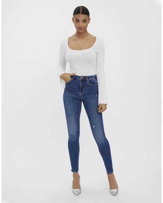 Vero Moda Blue – skinny-jeans aus mittelem denim