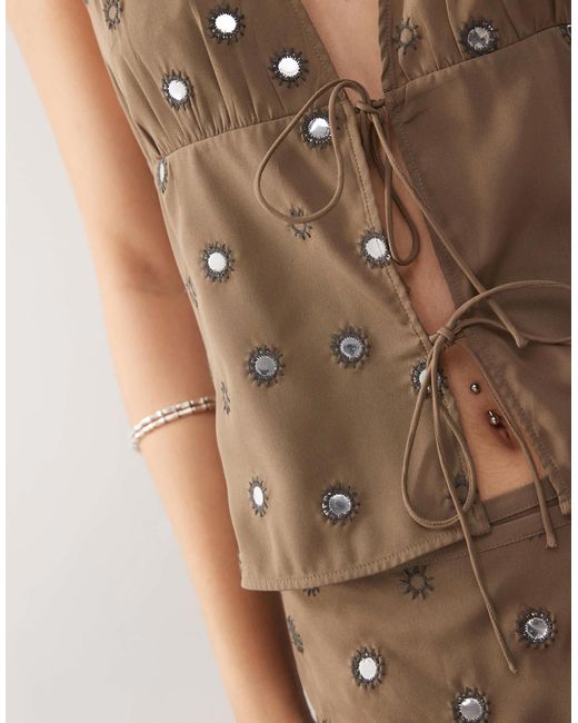 Weekday Brown Co-ord Halter Neck Top With Mirror Sequin Embellishment