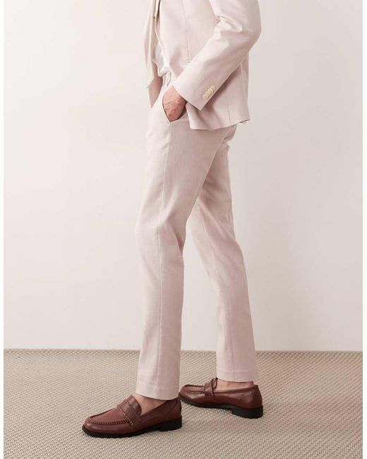 ASOS Pink Skinny Linen Rich Suit Trousers for men
