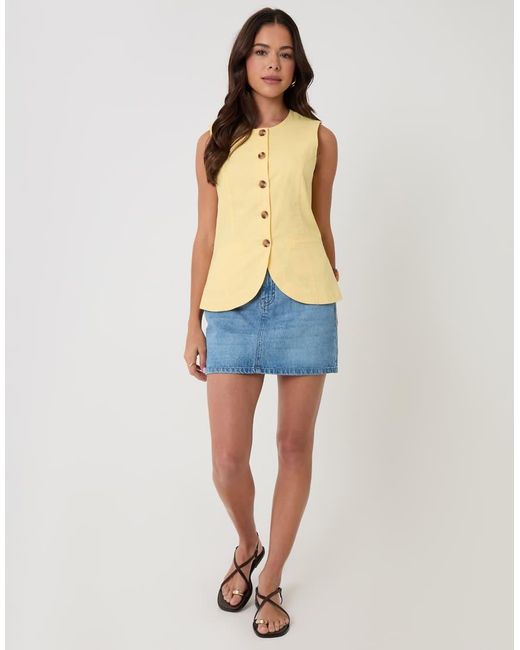 Threadbare Blue Linen Blend Longline Waistcoat