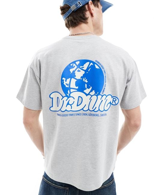 Dr. denim - trooper - t-shirt comoda chiaro mélange con stampa "around the world" sul retro di Dr. Denim in Blue da Uomo