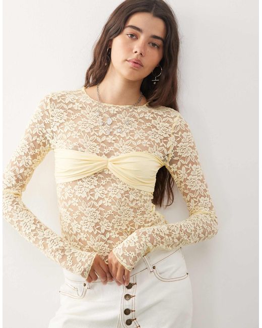 Lioness Natural Midnight Long Sleeve Sheer Lace Top