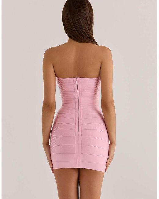 House Of Cb Pink The Sweetheart Lychee Strapless V Waist Bandage Mini Dress