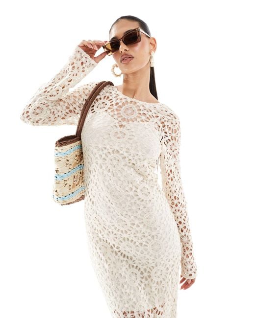 NA-KD White Crochet Maxi Dress With Scoop Back
