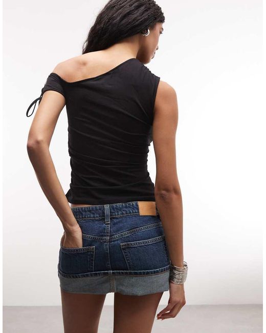 Monki Blue Off Shoulder Ruched Top