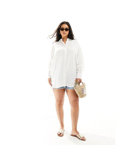 Yours White Longline Linen Look Shirt