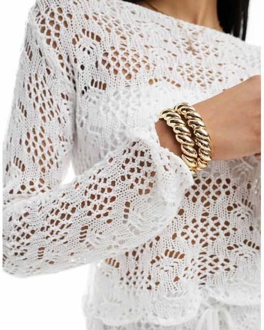 Miss Selfridge White Crochet Long Sleeve Slouchy Top