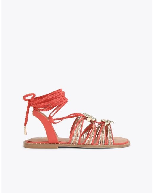 Carvela Kurt Geiger Red Marina Tie Sandal Flat Sandals