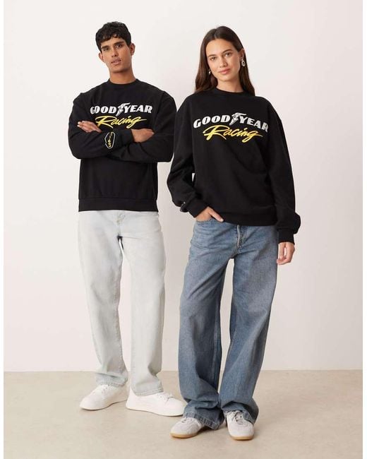ASOS Black Unisex Relaxed Sweatshirt With Good Year Racing Embroidery
