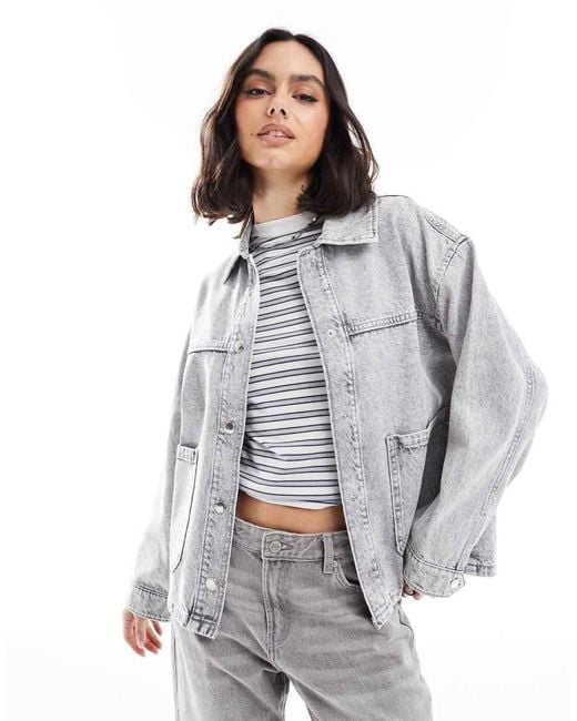 Stradivarius Gray Oversized Denim Overshirt