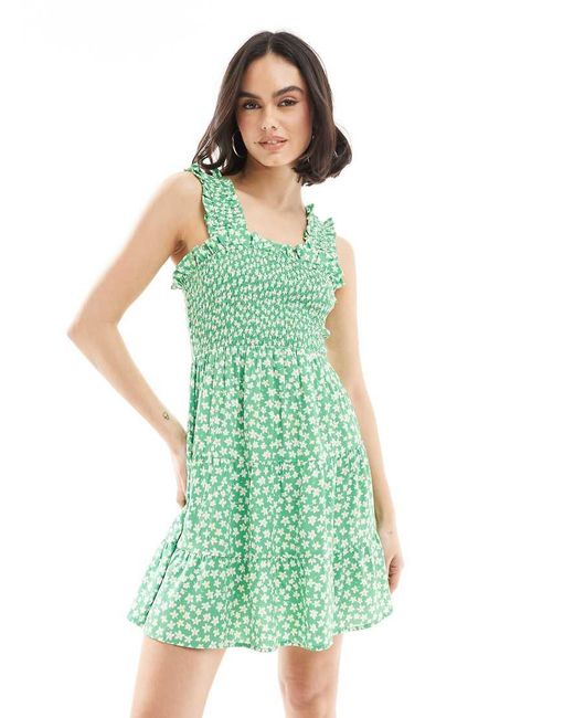 Wednesday's Girl Green Ditsy Floral Shir Bust Mini Dress