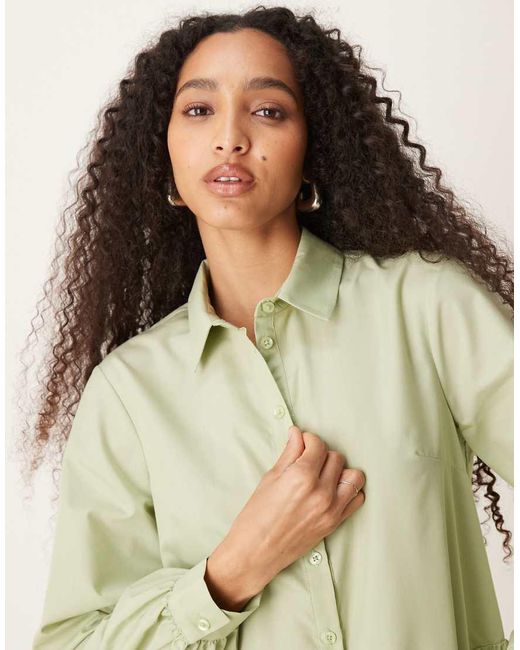 ASOS Gestreepte Mini Overhemdjurk Met Brede Manchetten En Oversized Zakken in het Green