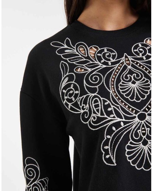 Miss Selfridge Black Cutwork Embroidered Drop Waist Sweat Dress
