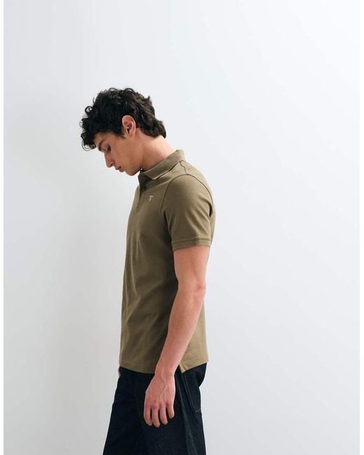 Barbour Green Short Sleeve Tartan Detail Pique Polo Shirt for men