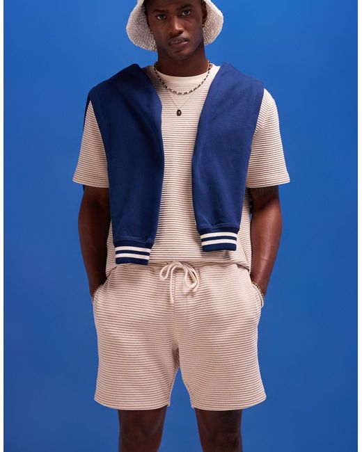 ASOS Blue Oversized Textured Striped Shorts for men