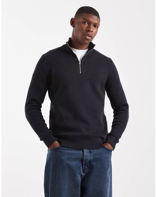 Pull à demi-fermeture éclair côtelé Only & Sons pour homme en coloris Black