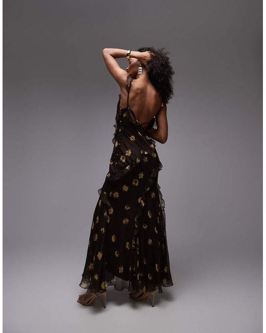 TOPSHOP Gray Ruffle Cami Maxi Dress