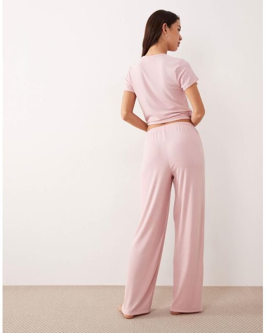 ASOS Pink Mix & Match Soft Rib Wide Leg Pyjama Pants