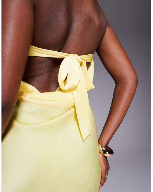 ASOS Blue Satin Trapeze Bandeau Maxi Dress With Bow Back Detail