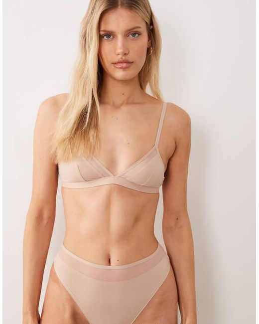 ASOS Brown Ella Microfibre Triangle Bra With Mesh Detail