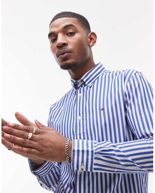 Tommy Hilfiger Blue Flex Poplin Bold Stripe Shirt for men
