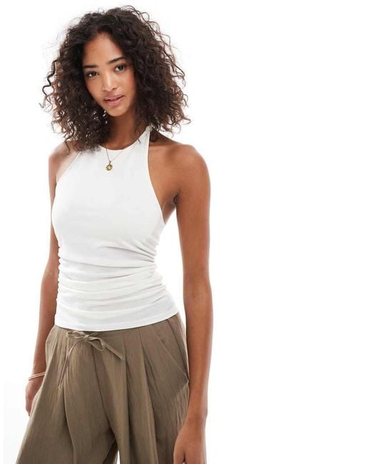 Pull&Bear White Knot Detail Halterneck Top
