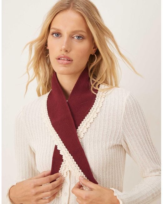 Foulard en maille avec bordures en dentelle crochetée - bordeaux ASOS en coloris Red