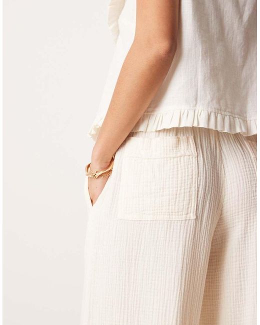 ASOS Natural Asos Design Petite Cheesecloth Pull On Trousers With Raw Edge